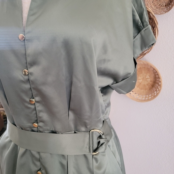 French Connection Elegant Olive Green Shirt Dress Sz L - Picture 6 of 6
